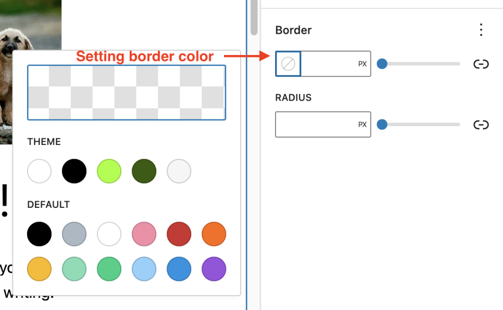 Border color and width using the slider and text box.