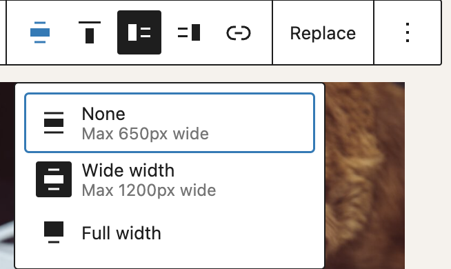 Alignment options for the Media & Text block.