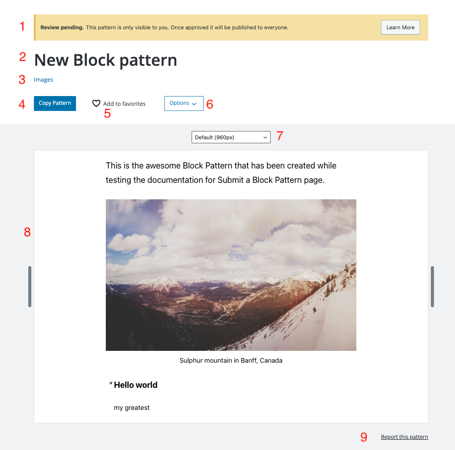 Single block pattern view