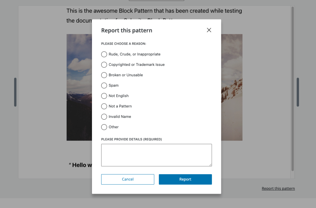 How to report a pattern