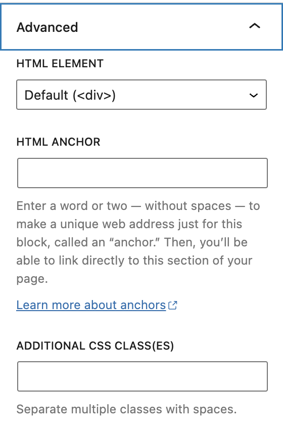 Advanced tab in the Stack block