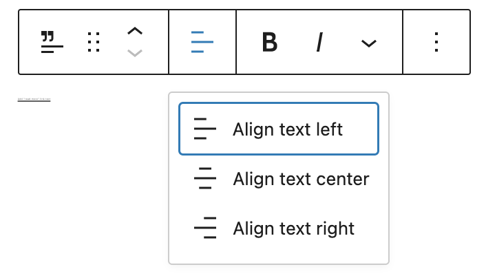 Change text alignment option shows an alignment icon beside the move arrows icon.