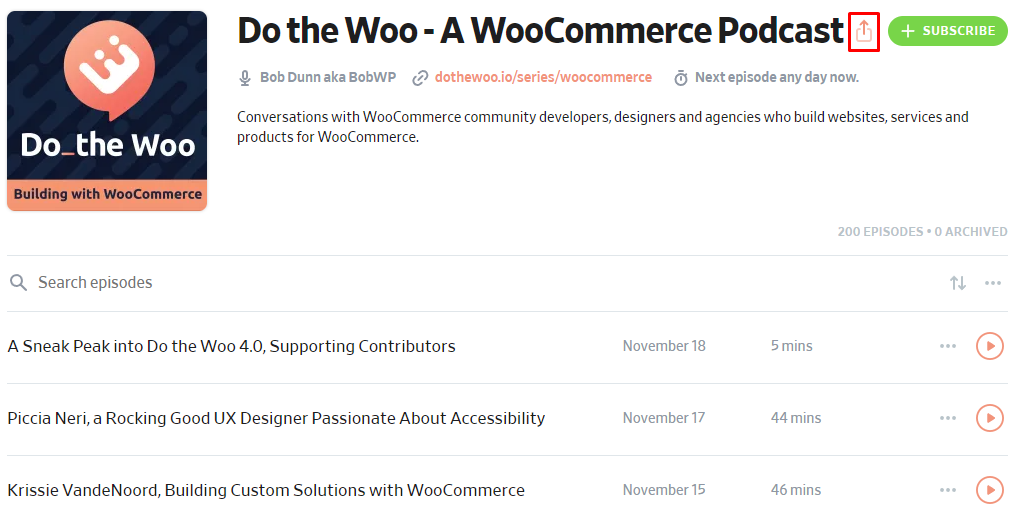 Share button on a Pocket Casts podcast
