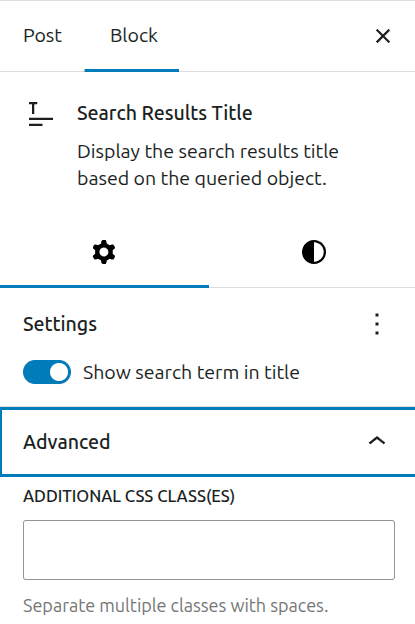 Advanced section in the Search Results Title block