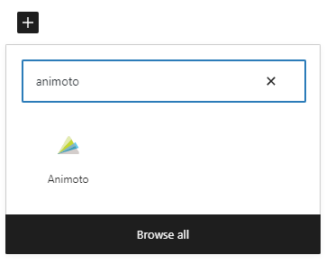 Choose Animoto block  when adding a block to your post or page