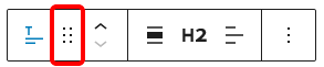 Block Toolbar for the post title block with an emphasis on the "drag handle" to drag the block to another position