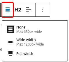 Block Toolbar for the post title block with an emphasis on the "change block alignment" button