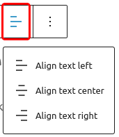Block Toolbar for the post title block with an emphasis on the "change text alignment" button