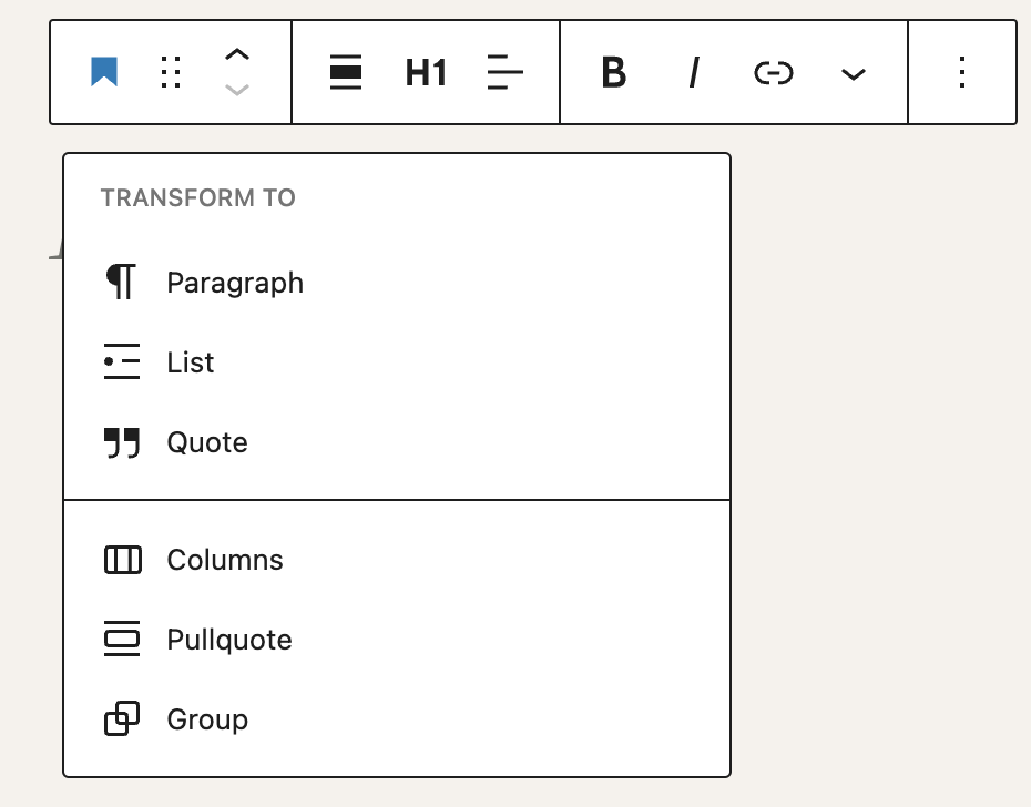 Transform option in the Heading block