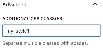 Additional class in Advanced settings.