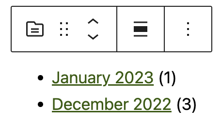 The archive block with the post count displayed