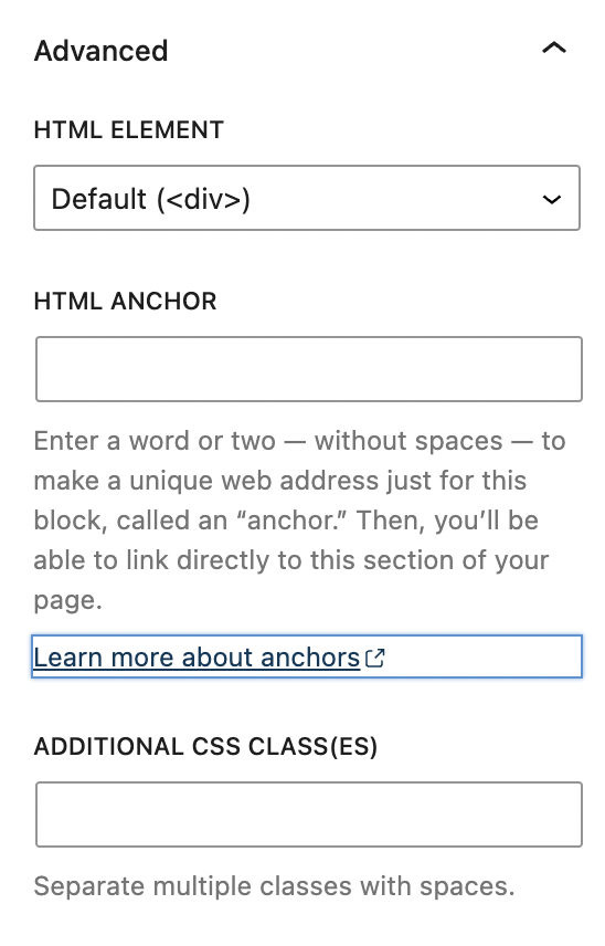 Advanced settings for the Cover block