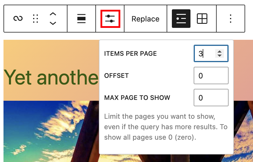 Display settings for query loop block