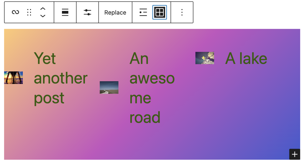 Grid view tool for query loop block