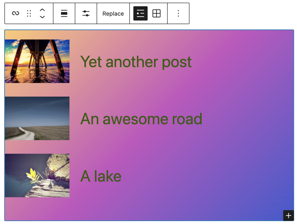 List view tool for query loop block