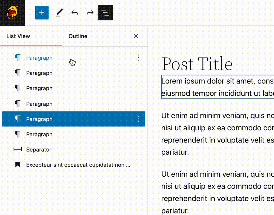 Screencast of the list view displaying how to select multiple blocks.