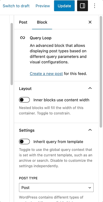 Filtering query loop block