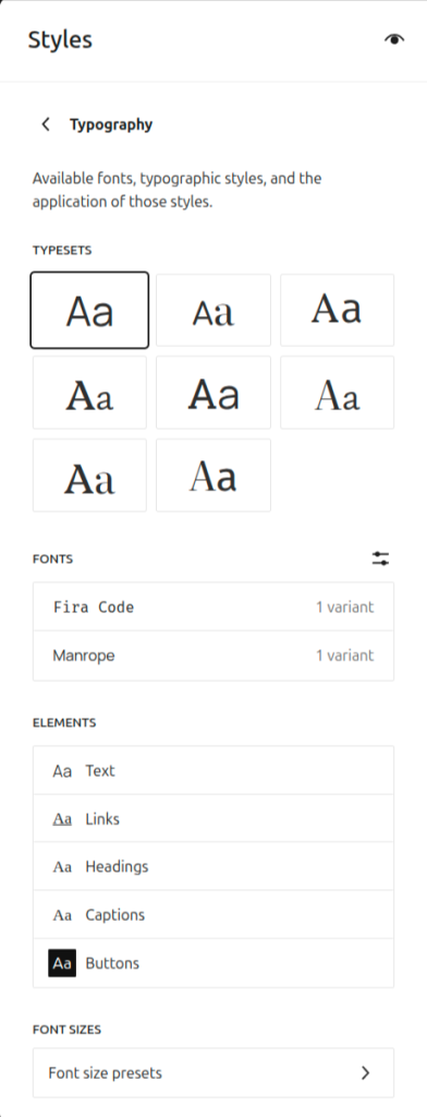 Typography customization settings