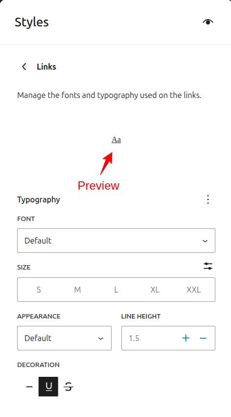 Interactive previews of typography settings