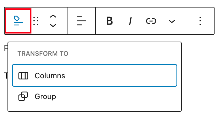Transform options for the Tags block
