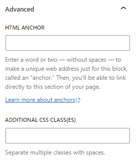 Advanced section on the previous post block settings