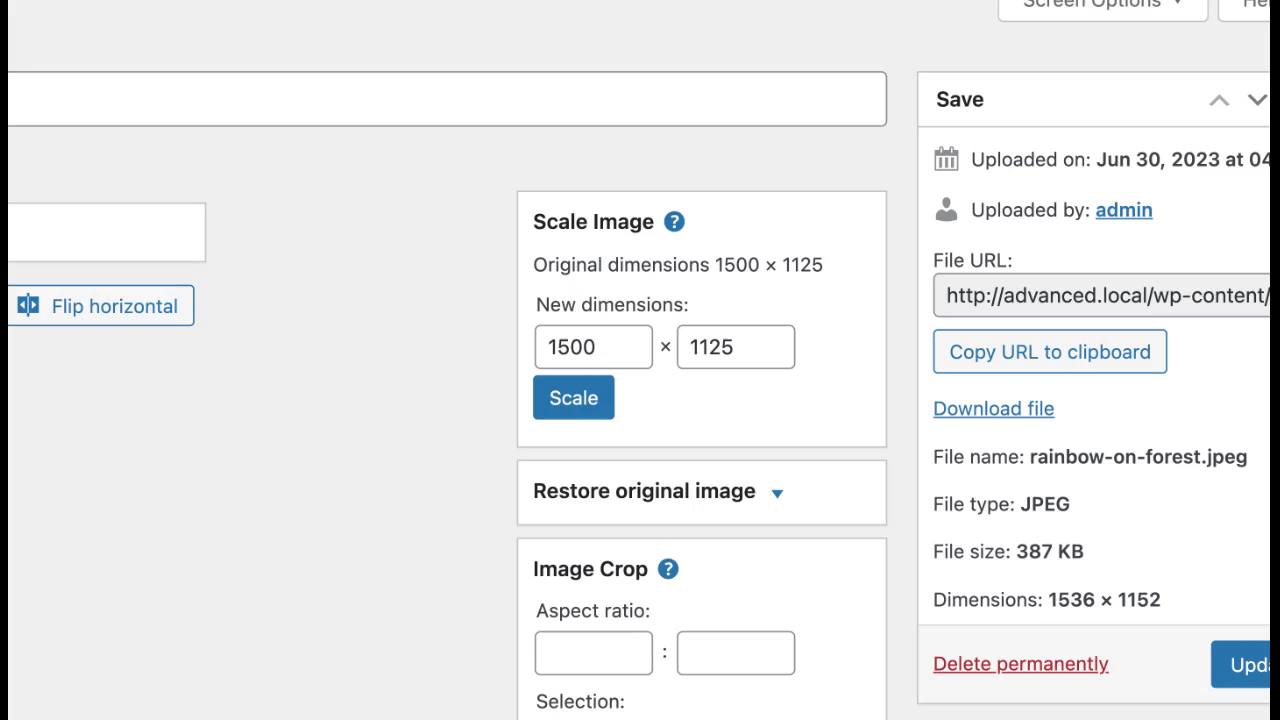 restore original image size after scaling the image
