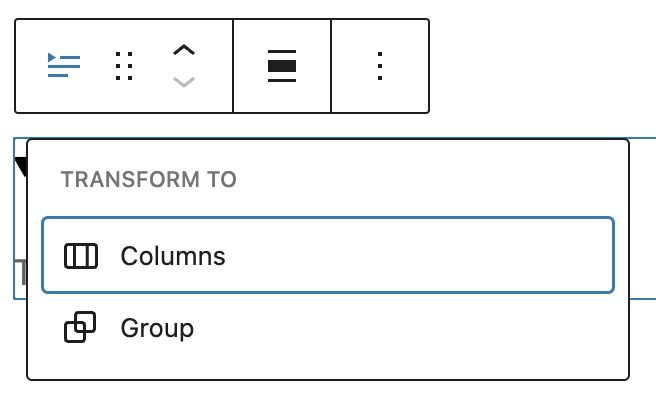 Block toolbar with transformation options.