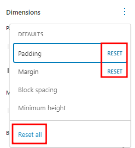 Image of the reset and reset all options.