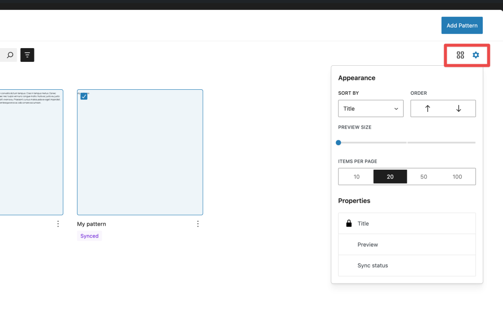 Appearance Settings icons and opened appearance settings section