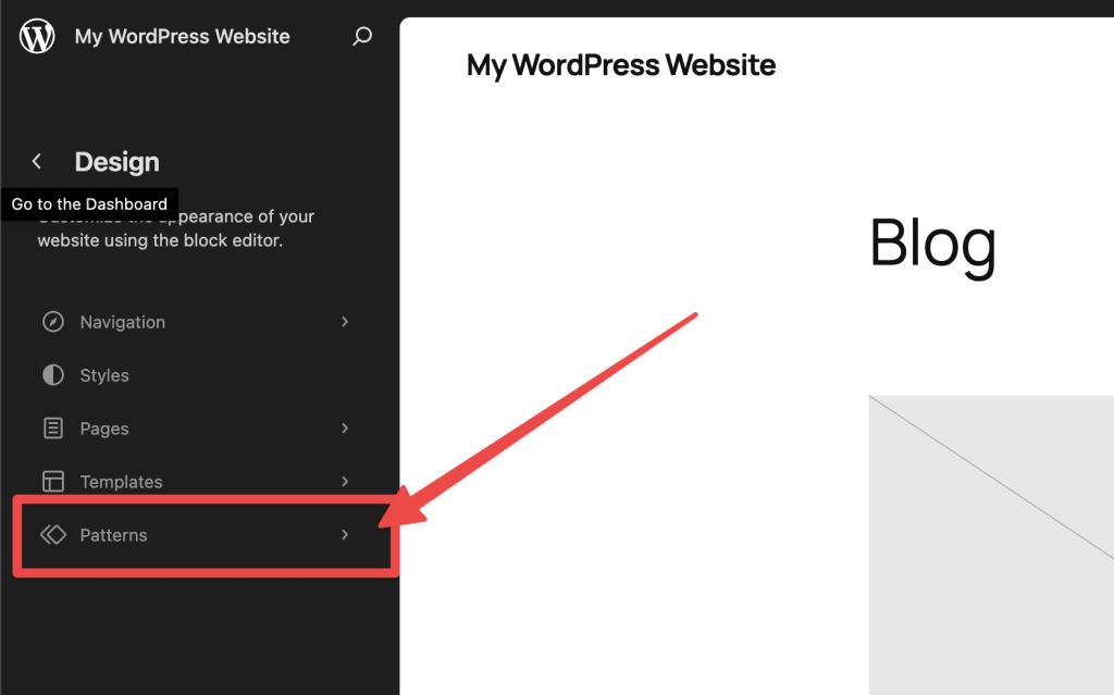 Showing the location Pattern menu itim