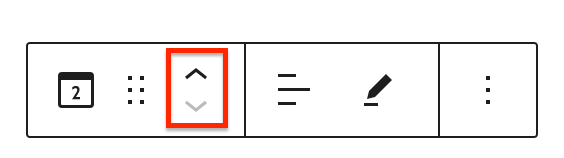 Move arrows option in post date block toolbar shows in up and down angle arrow icon.