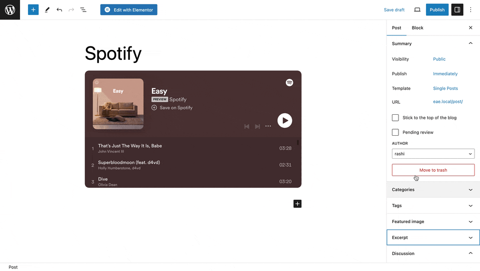 Move to trash feature in Post
