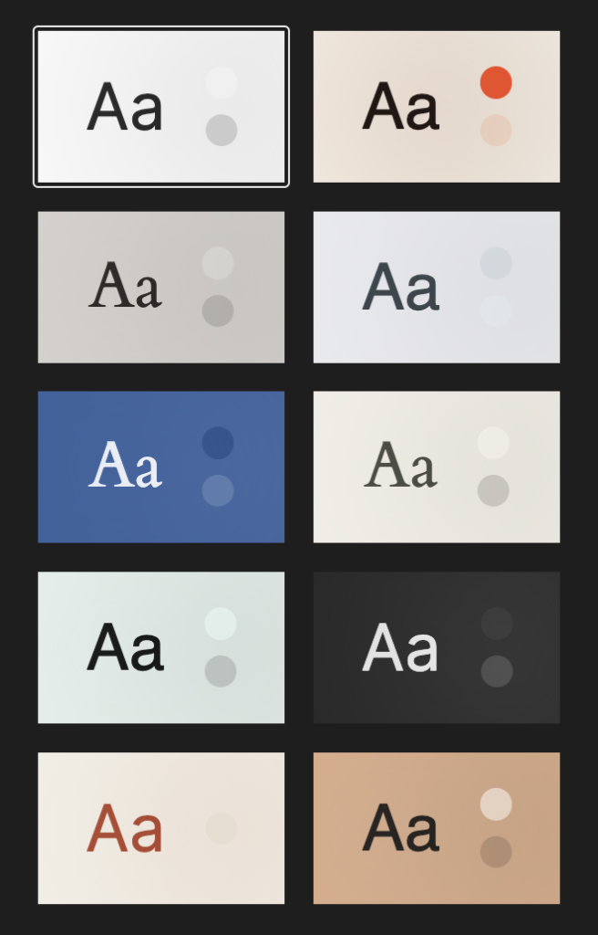 A grid of alternative Style color schemes for the theme.