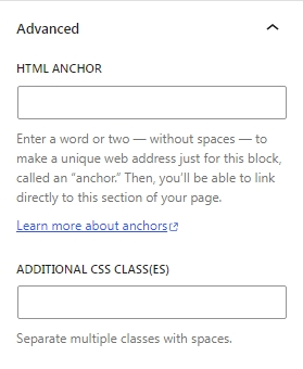 Advanced settings for the spacer block
