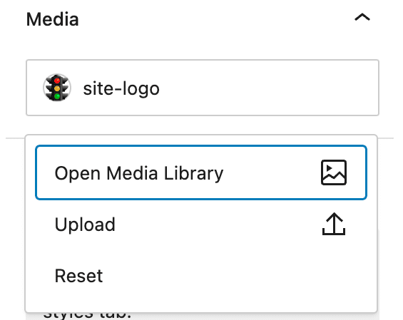 Add or replace site logo in the media gallery - block settings view