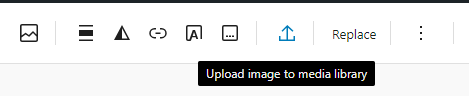 Screenshot of an image block toolbar displaying the "upload image to media library".