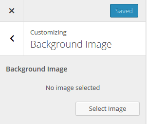 The Customizer Background image panel, without an image selected. The panel has a button that says "Select Image".