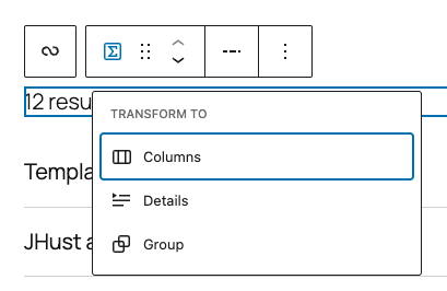 Transform options for Query Total block